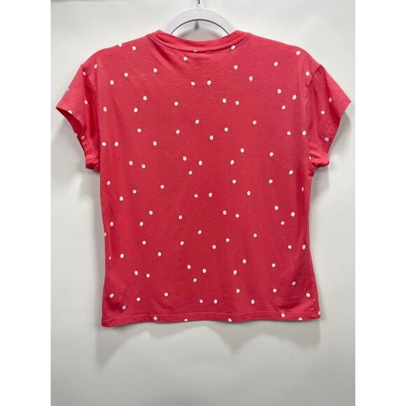 Z Supply Coral White Polka Dot‎ Short Sleeve Crew Neck Fitted T-Shirt - Picture 2 of 2